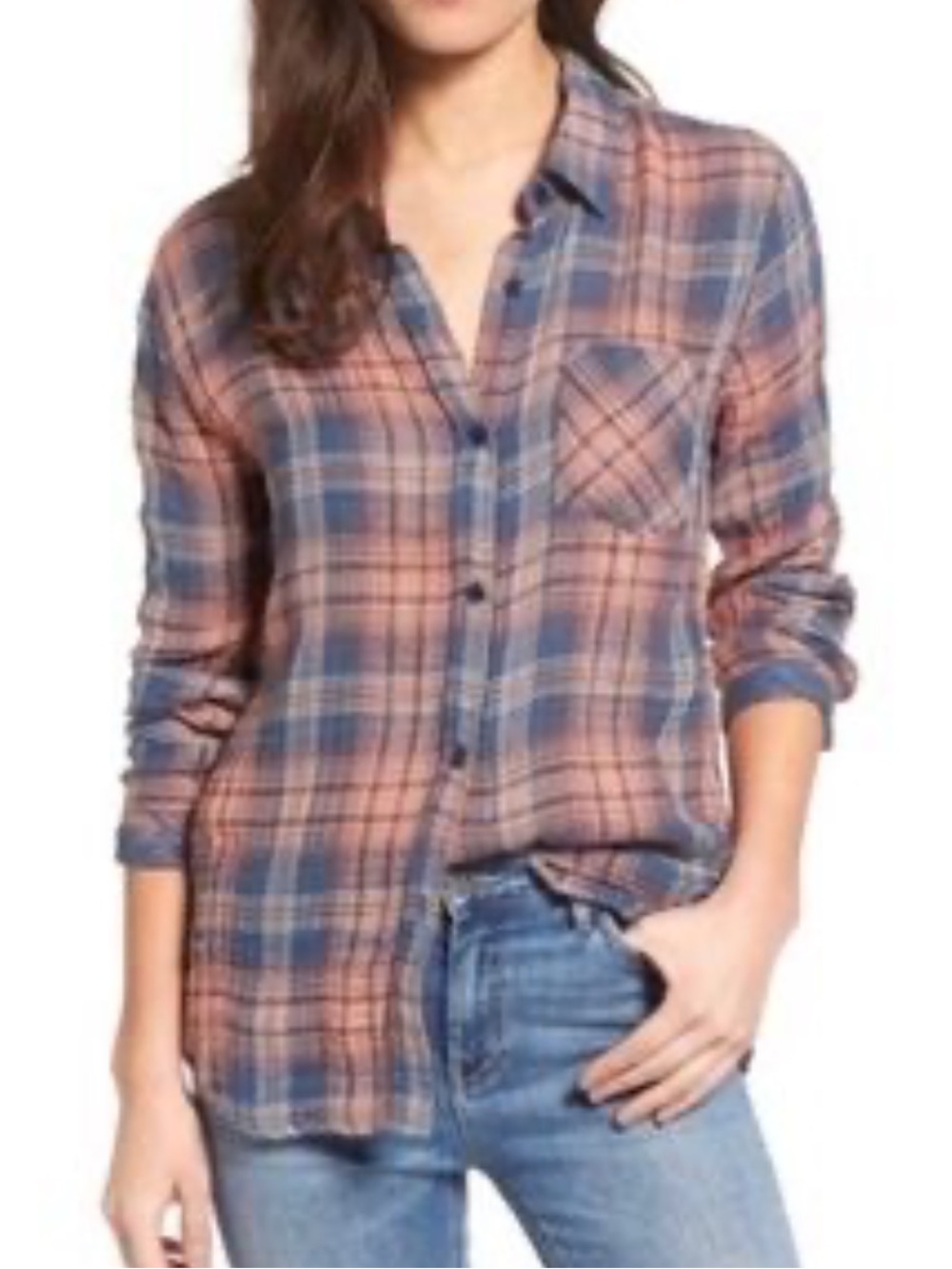 RAILS WOMENS BUTTON DOWN FLANNEL SHIRT BLUE PINK XS